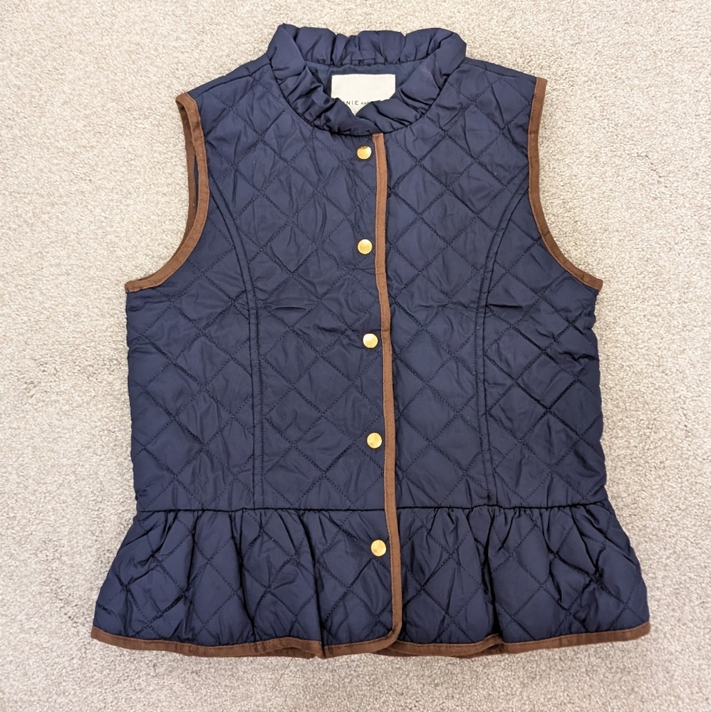 GUC Girls Janie and Jack Navy Quilted Vest with Gold Accents, Size 10/12